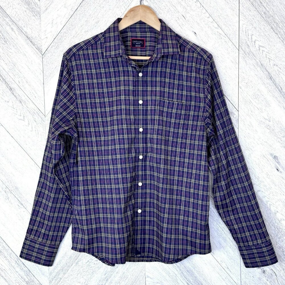 UNTUCKit Talty Performance Shirt Mens Medium Regular Fit Check Blue Non-Iron